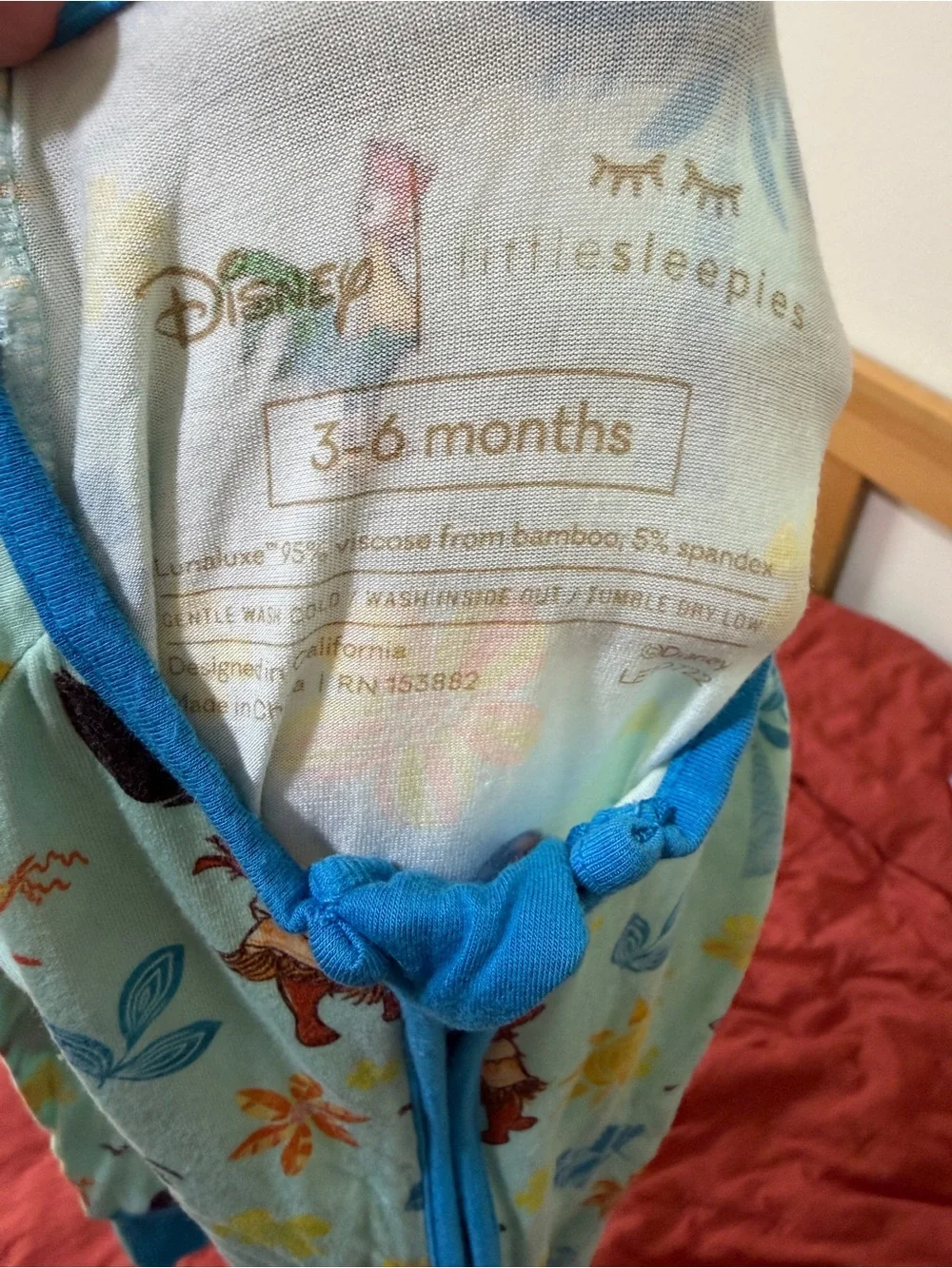 Little Sleepies Aqua Disney’s Moana Print Footed Pajamas with Bright Blue Trim